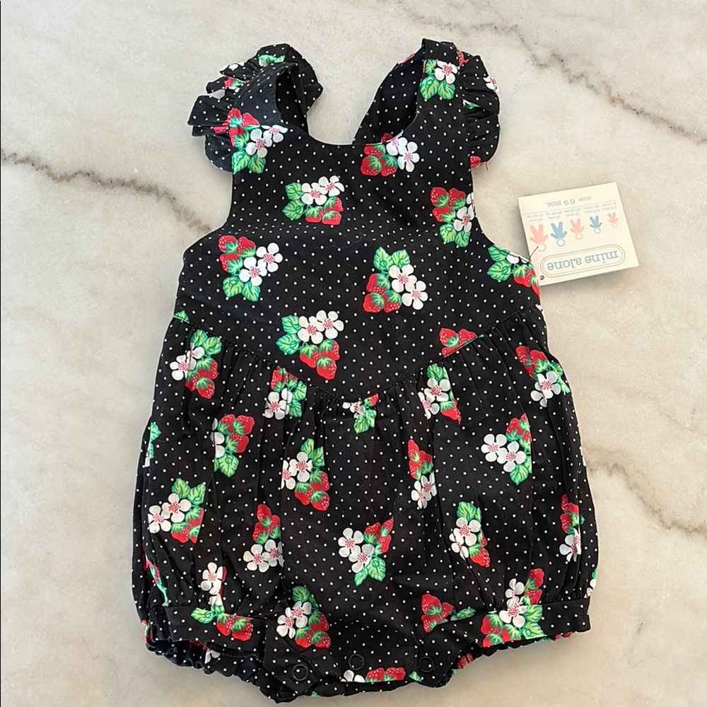 Vintage Mine Alone Strawberry Polka Dot Romper